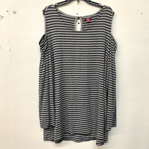 Vince Camuto Multicolor Stripe Cold Shoulder Stretch Blouse - Picture 1 of 4